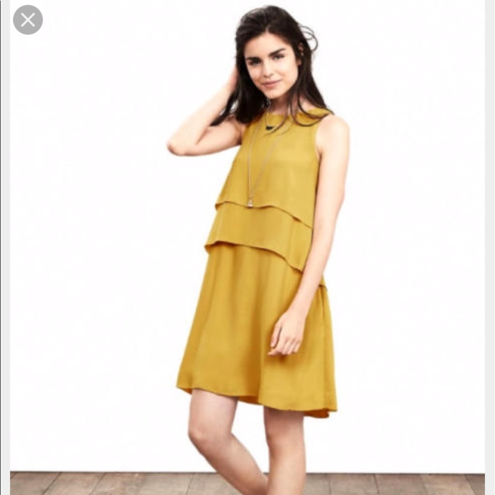 Crepe Layered Dress Fall Tiered Tier Banana Republic Mustard Yellow Ulla Romance